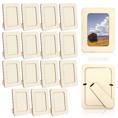 VOKOY 15 Pack Wooden Picture Frames for Crafts, 4" x 6" Photos Standing Postcard Picture Frame Set Unfinished DIY Keepsake Kit Decoratable Coards for - WoodArtSupply