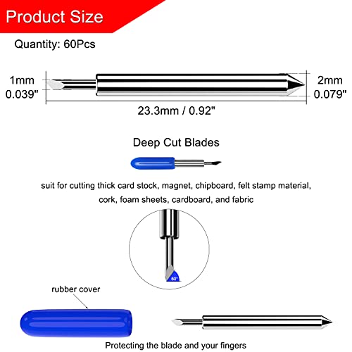 CJRSLRB 60Pcs 60° Deep Cut Replacement Blades for Cricut Explore Air 2/Air 3/Maker/Maker 3/Expression Cutting Machines, Fine Point Deep Cut Blade Fit CJRSLRB