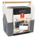 Arteza Plastic Portable Craft Storage Organizer, Pack of 2, Gray and Ivory, 3-Sectioned Plastic Basket with Handle, Caddy Organizer for Art Supplies, ARTEZA