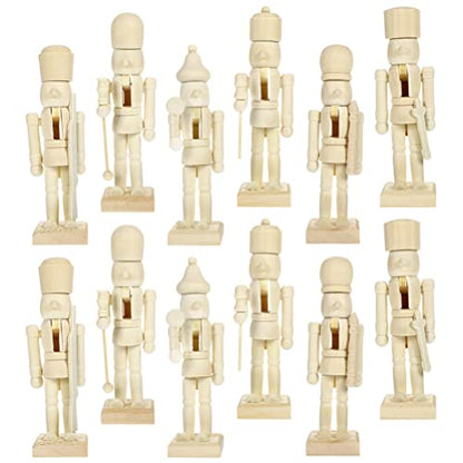 PRETYZOOM Unfinished Wood Nutcracker Ornaments: 12pcs Paint Your Mini Wooden Nutcracker Figures Doll Soldier Puppet for Christmas Craft Supplies