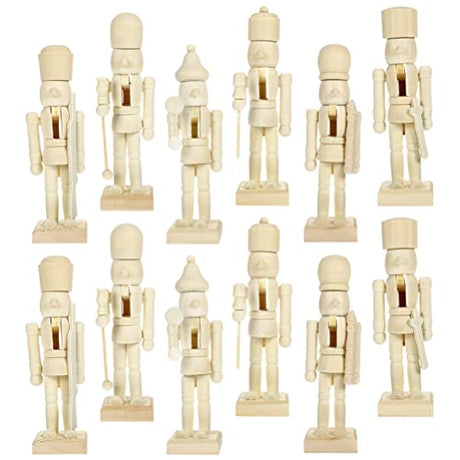 PRETYZOOM Unfinished Wood Nutcracker Ornaments: 12pcs Paint Your Mini Wooden Nutcracker Figures Doll Soldier Puppet for Christmas Craft Supplies PRETYZOOM