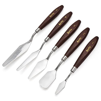 5 Pieces Painting Knives Stainless Steel Spatula Palette Knife Oil Painting Accessories Color Mixing Set for Oil, Canvas, Acrylic Painting-Lightwish - WoodArtSupply