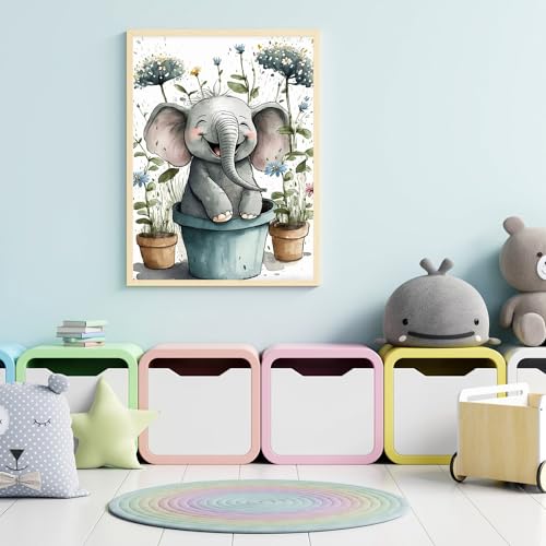 FOXKISS Baby Elephant Diamond Art Painting Kits for Adults, Full Drill Diamond Dots Paintings for Beginners, Round 5D Paint with Diamonds Pictures FOXKISS