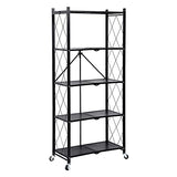 HealSmart 5-Tier Heavy Duty Foldable Metal Rack Storage Shelving Unit with Wheels Moving Easily Organizer Shelves Great for Garage Kitchen, Black HealSmart