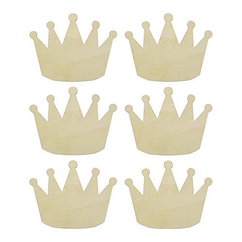 JANOU 6pcs Crown Shaped Wood DIY Craft Cutouts Unfinished Wooden Blank Wood Embellishments Ornaments for Wedding Birthday Christmas Party Decoration, JANOU