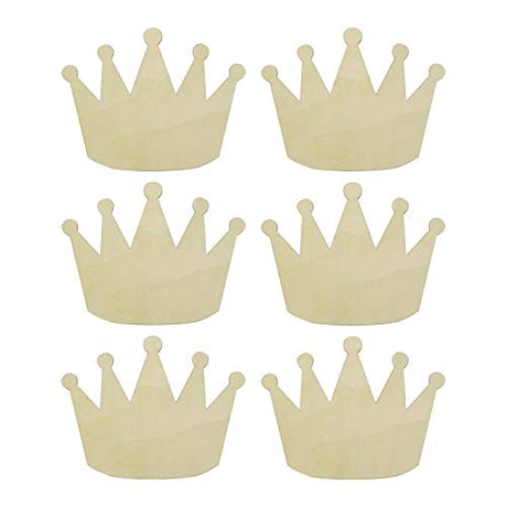 JANOU 6pcs Crown Shaped Wood DIY Craft Cutouts Unfinished Wooden Blank Wood Embellishments Ornaments for Wedding Birthday Christmas Party Decoration, JANOU