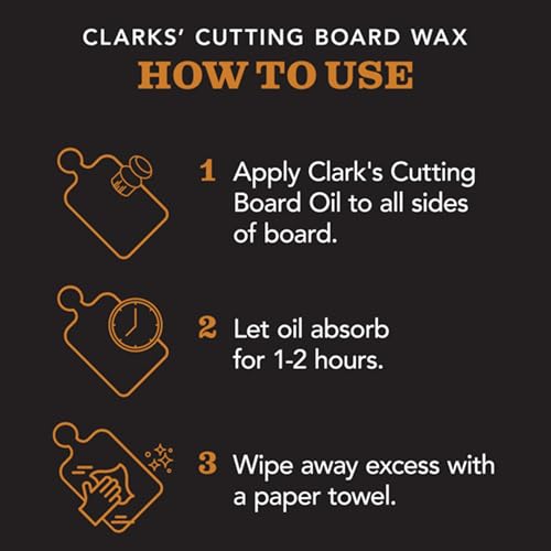 CLARK’S Cutting Board Oil and Wax Kit – Set includes Food Grade Mineral Oil (12oz) and Finishing Carnauba Beeswax (6oz) to Condition and Protect CLARK'S