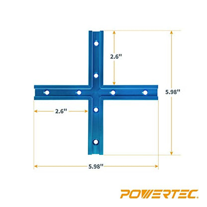 POWERTEC 71609-P4 3" T-Track Intersection Kit with Predrilled Mounting Holes, 4 Sets, For Universal T track, Aluminum T Track Accessories for - WoodArtSupply