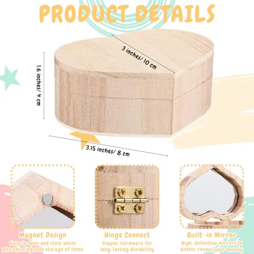 Kigley 100 Pcs Unfinished Wooden Heart Box Kit Include 12 Pcs Heart Treasure Box 72 Pcs Paints, 12pcs Brushes, 4 Sheets Rhinestones Stickers Craft Kigley