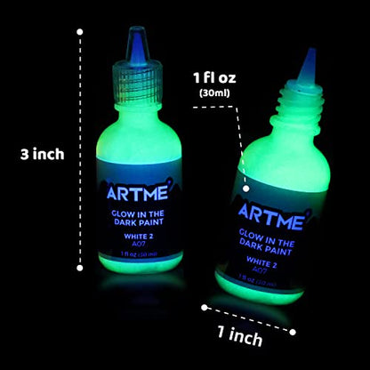 ARTME Glow in The Dark Paint, Glow Paint Set of 12 Bright Colors 30ml/1oz, Acrylic Glow in The Dark Paint Perfect for Art Painting, DIY projects,