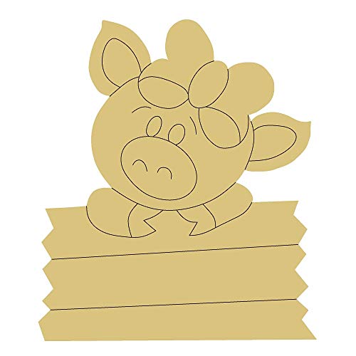 Pig Design by Lines Cutout Unfinished Wood Nursery Kids Room Paint Party Everyday Door Hanger MDF Shape Canvas Style 7 Art 1 (6")
