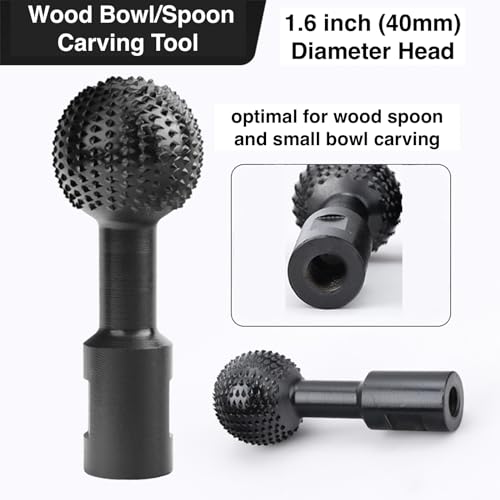 2 PCS Wood Bowl Spoon Carving Tool, Electric Power 1.6” Burr Drill Bit, 5/8-11 Threads Carbon Steel Spherical Grinding Head for 4 1/2 and 5 Inch - WoodArtSupply