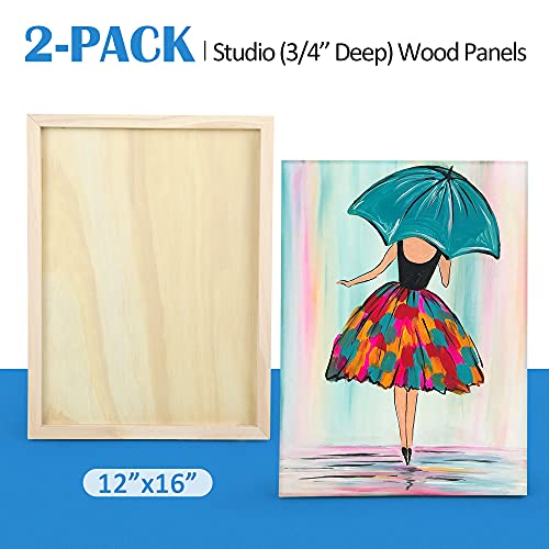 Unfinished Birch Wood Canvas Panels Kit, Falling in Art 2 Pack of 12x16’’ Studio 3/4’’ Deep Cradle Boards for Pouring Art, Crafts, Painting, and More Falling in Art