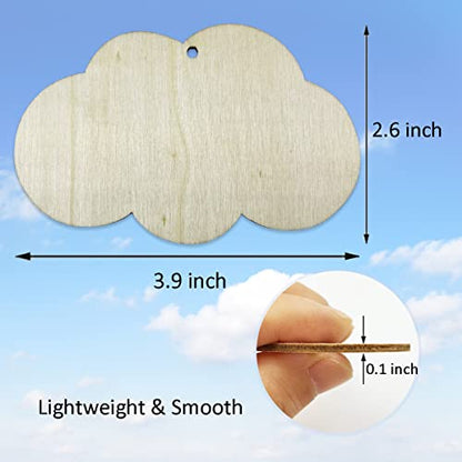 20pcs Unfinished Cloud Wood Cut Out Cloud Wood DIY Crafts Cutouts Blank Wooden Cloud Shaped Hanging Ornaments