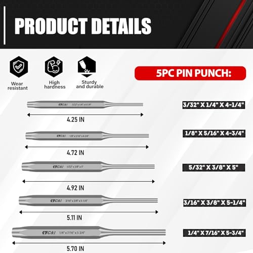 C&T 16-Piece Punch and Chisel Set with Storage Pouch, Including Taper Punch, Cold Chisels, Pin Punch, Center Punch, Chrome Vanadium Steel - WoodArtSupply