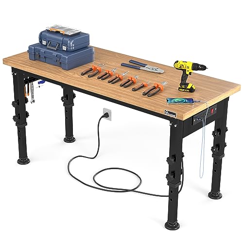 YITAHOME Work Bench 48" L X 20" W Adjustable Workbench for Garage W/Pegboard & Power Outlets Hardwood Top Heavy-Duty Workstation, 2000 LBS Load - WoodArtSupply