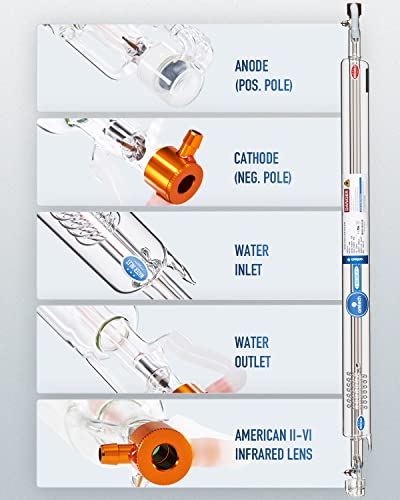 OMTech 50W CO2 Laser Tube for Laser Engraver & Cutter Machine, 850mm 50mm Dia Laser Cutter Tube with Borosilicate Glass 6000hr MTTF, Laser Cutting OMTech
