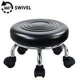 WKWKER Modern Roller Seat PU Leather Low Round Rolling Stool 360° Swivel Small Stool with Universal Caster Wheels Foot Stool for Home Office Garage WKWKER