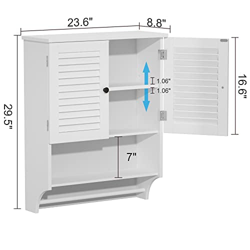 ChooChoo Medicine Cabinet with Towels Bar, 23.6" L x8.9 W x29.3 H MDF Material Bathroom Wall Cabinet, 2 Doors Over The Toilet Space Saver Storage ChooChoo