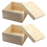 MY MIRONEY 2Pcs Wooden Unfinished Storage Box with Top Lid 5.91" x 5.91" Square Wooden Pine Box DIY Craft Stash Boxes Gift Box for Arts Hobbies and MY MIRONEY