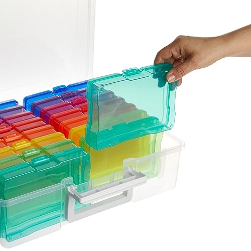 Bright Creations 16 Transparent 4x6 Photo Storage Boxes and Organizer with Handle for Pictures, Art Supplies (Rainbow Colors) Bright Creations