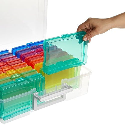 Bright Creations 16 Transparent 4x6 Photo Storage Boxes and Organizer with Handle for Pictures, Art Supplies (Rainbow Colors) - WoodArtSupply