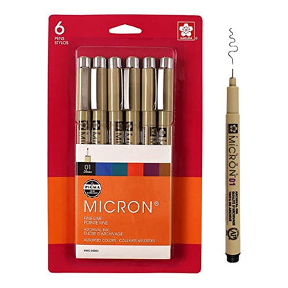 SAKURA Pigma Micron Fineliner Pens - Archival Black and Colored Ink Pens - Pens for Writing, Drawing, or Journaling - Black and Assorted Colored Ink