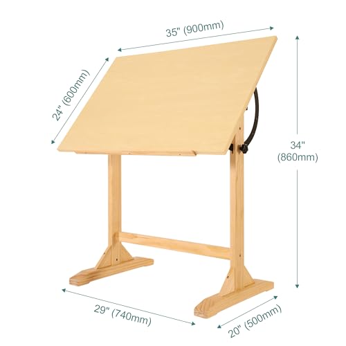 VISWIN 24'' x 35" Artist Drafting Table, Adjustable Angle, 34" Height Solid Pine Wood Drawing Table, Art Table for Adults, Tilts Flat, Art Craft - WoodArtSupply