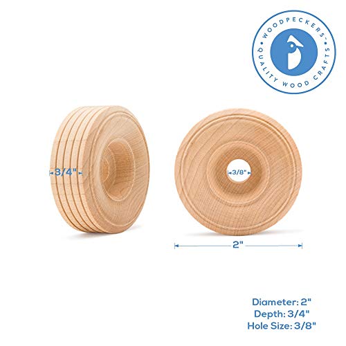 Mini Wood Wheels Treaded Style, 2 Inch Diameter, Pack of 24, for Crafts and DIY Car Models, by Woodpeckers
