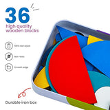 LiKee Wooden Pattern Blocks Jigsaw Puzzle Montessori Toys Sorting and Stacking Games for Toddlers Kids Boys Girls Age 3+ Years Old (36 Shape Pieces& LiKee