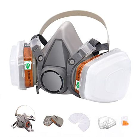 Reusable Respirators Half Facepiece Cover - ANUNU Paint Respirator with Filters Against Dust Organic Vapors Gas Sawdust For Paint Epoxy Resin Welding ANUNU