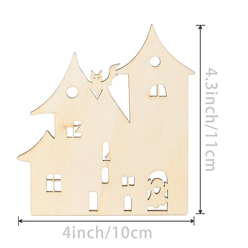 Halloween Blank Spook House Wood Haunted House Wood Ghost Wooden with Twines Art Unfinished Ornaments for Christmas Wedding Birthday Party Halloween Zontween
