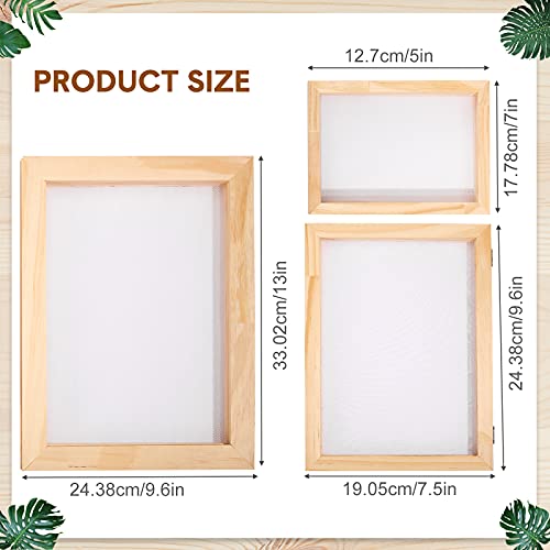 Honoson 3 Pieces Paper Making Wooden Paper Making Mould Papermaking Screen Kit 3 Size Frame for DIY Paper Craft (5 x 7 Inches, 7.5 x 9.8 Inches, 9.8 - WoodArtSupply