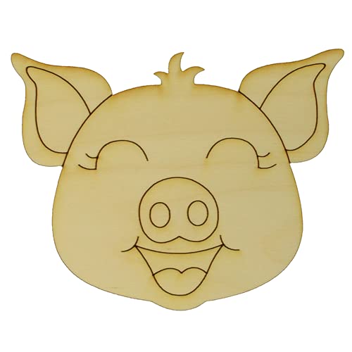 Package of 1, Medium 8" x 6.5" x 1/8" Baltic Birch Plywood Detailed Pig Face Wood Cutout for Art and Craft Project, Made in USA - WoodArtSupply