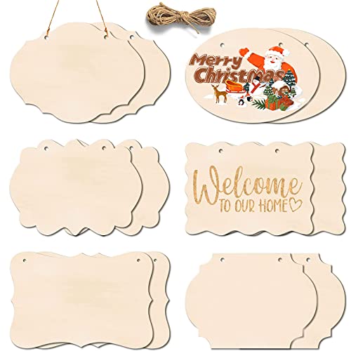12Pcs Unfinished Wood Crafts, Rectangle-Shaped Wood Slices Wood Blank, Wood Sign Wood Plaque for Crafts, Door Hanger, Wood Burning, Painting,