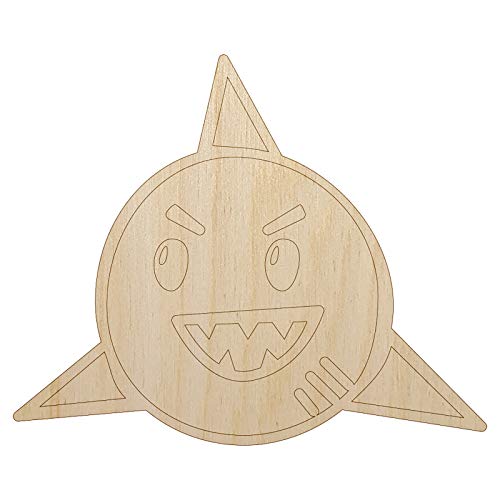Shark Face Doodle Unfinished Wood Shape Piece Cutout for DIY Craft Projects - 1/8 Inch Thick - 4.70 Inch Size Sniggle Sloth