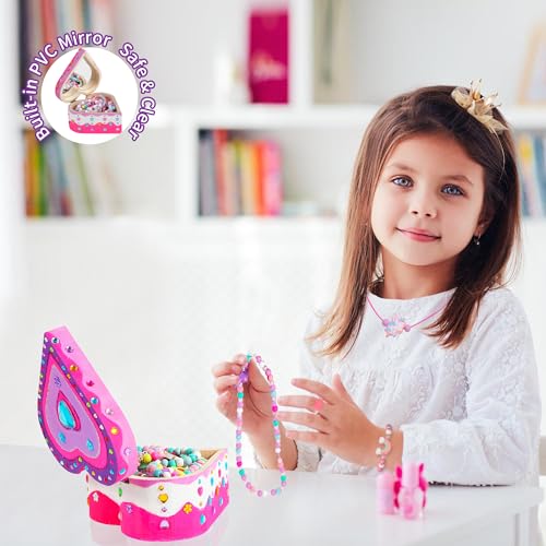 JOTIKO Paint Your Own Jewelry Box & Bracelets Making kit - Art & Crafts for Girls Kids Age 4-8 Christmas Birthday Gifts, 250 PCS Wooden Beads & Cute JOTIKO