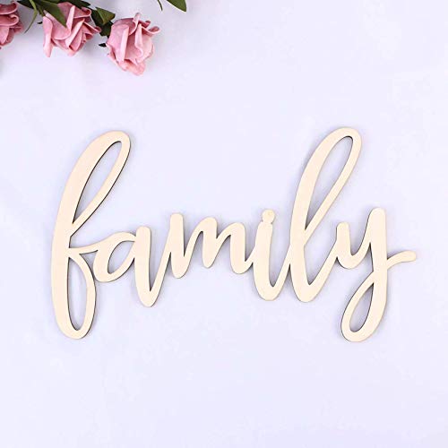 Family Wood Sign Cutout Family Wooden Letter Sign Hanging Decorative DIY Block Words Sign Door for Home Shop Hotel 2Pack