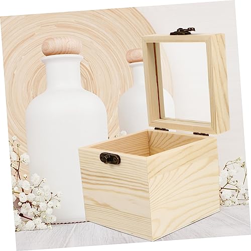 Yardenfun 1pc Wooden Box with Glass Lid Glass Jewelry Keepsake Jewelry Container Earring Display Holder Unfinished Wooden Chest Wedding Decorations Yardenfun