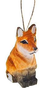 Selsela Red Fox Wood Ornament Hanging Figurine Handmade Carved Decoration Selsela