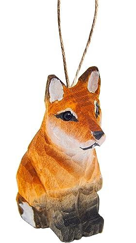 Selsela Red Fox Wood Ornament Hanging Figurine Handmade Carved Decoration - WoodArtSupply