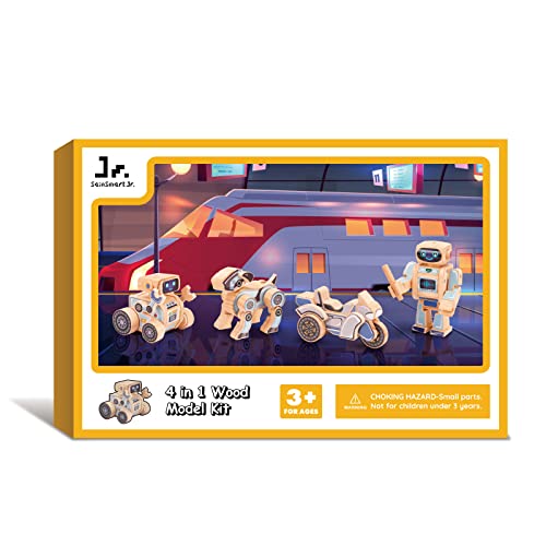 SainSmart Jr. 4-in-1 STEM Kits, Wooden Robot Assembly Toy Set, Woodworking Crafts Projects for Kids, Gift for Boys and Girls SainSmart Jr.