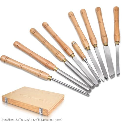 Urbansential HSS Wood Turning Tools Lathe Chisel Set of 8 pcs, with Wooden Box (Wood Color)