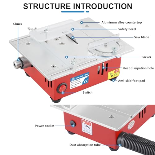 Mini Table Saw Small Precision Hobby Table Saw, 1/2" Adjustable Cut Depth, w/Chuck, Sanding Disc, 96W Adjustable Speed Power Supply, for - WoodArtSupply