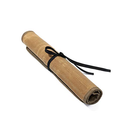 Denifiter Waxed Canvas Roll-up Pencil Bag, Heavy Duty Artist Paint Brushes Organize Pouch (Khaki) Denifiter