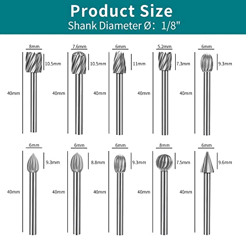 20PCS HSS Rotary Burr Set, Carving Bits and Engraving Router Bit Set for Rotary Tool Accessories with 1/8"(3mm) Shank for Woodworking, Engraving,