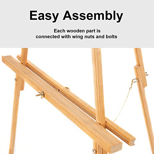 Falling in Art 65" A-Frame Tripod Easel Stand, Wooden Display Easel with Adjustable Canvas Holder, Floor Easel for Wedding Signs, Posters, Paintings, Falling in Art