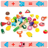 Wooden Play Food Sets for Kids Kitchen Cutting Fruits Vegetables and Meat Pretend Play Toddler Toys Food Montessori Toys Gift for Boys and Girls GOPLACS
