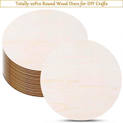 20 Pieces 12 Inch Round Wood Discs for Crafts, Audab Unfinished Wood Circles Wood Rounds Wooden Cutouts for Crafts, Door Hanger, Door Design and Audab