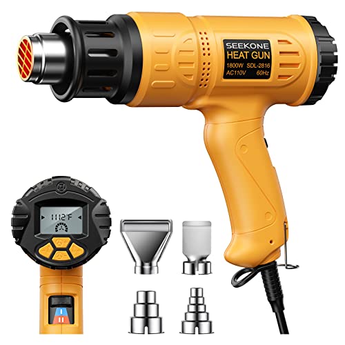 Heat Gun, SEEKONE 1800W Hot Air Gun Kit with Large Digital LCD Display Variable Temperature (122°F-1112°F) Memory Settings and Four Nozzles for Paint - WoodArtSupply